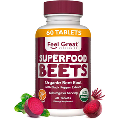 Антивозрастные мультивитамины Feel Great Organic Beet Root Powder Supplements, 60 капсул
