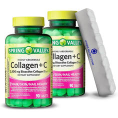 Комплекс коллагена с витамином С Spring Valley 2500 мг, 2 упак по 90 таблеток + органайзер