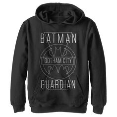 Пуловер с капюшоном и графическим рисунком для мальчиков 8–20 лет из комиксов DC Бэтмен Готэм-сити Guardian с текстовым плакатом DC Comics