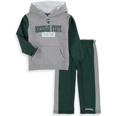 Комплект из флисовой толстовки и брюк с капюшоном и брюками для малышей Colosseum Heathered Grey/Green Michigan State Spartans Back To School Colosseum