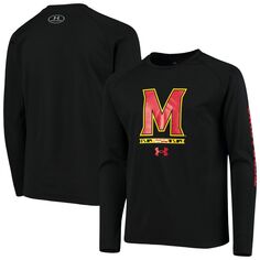 Черная футболка с длинными рукавами Youth Under Armour Maryland Terrapins 2-Hit Raglan Performance Under Armour