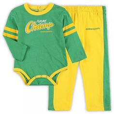 Зеленый/желтый комплект из боди с длинными рукавами и спортивных штанов Little Kicker Oregon Ducks Outerstuff