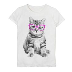 Черно-белая футболка с рисунком кота в очках для девочек 7–16 лет Licensed Character