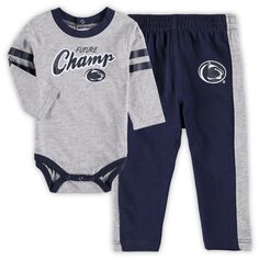 Серый/темно-синий цвет для новорожденных и младенцев, комплект боди и спортивных штанов с длинными рукавами Penn State Nittany Lions Little Kicker Outerstuff