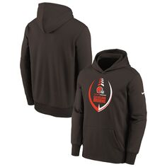 Молодежный пуловер с капюшоном Nike Brown Cleveland Browns Icon Performance Nike