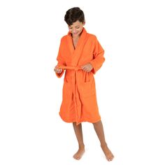 Детский флисовый халат Leveret с капюшоном, классический однотонный Leveret, оранжевый