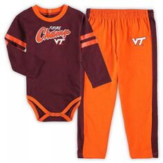 Комплект боди с длинными рукавами и спортивных штанов для младенцев Темно-бордовый/оранжевый Virginia Tech Hokies Little Kicker Outerstuff