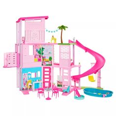 Кукольный домик Barbie Dreamhouse для вечеринки у бассейна с 3-этажным слайдом Barbie