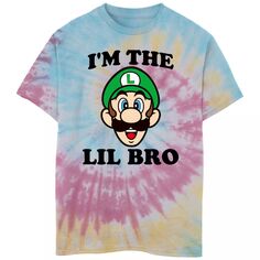 Футболка Nintendo Luigi I&apos;m The Lil Bro для мальчиков 8–20 лет с тай-дай Nintendo