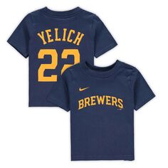 Детская футболка Nike Christian Yelich Navy Milwaukee Brewers с именем и номером игрока Nike