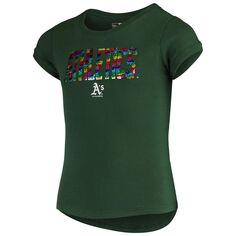 Зеленая футболка New Era для девочек и молодежи Oakland Athletics с пайетками New Era