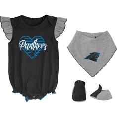 Комплект боди с нагрудником и пинетками для новорожденных и младенцев черного/серого цвета Carolina Panthers All The Love Outerstuff
