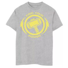 Желтая футболка с графическим логотипом и логотипом Marvel Thor Find Your Power для мальчиков 8–20 лет Marvel