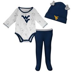 Темно-синий/белый комплект для новорожденных и младенцев West Virginia Mountaineers Dream Team, боди с длинными рукавами, шапка и брюки Outerstuff