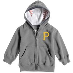 Толстовка Infant Soft as a Grape с капюшоном и молнией во всю длину серого цвета с бейсбольным принтом Pittsburgh Pirates Unbranded
