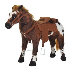 Детская плюшевая интерактивная игрушка Qaba Kids на лошадке для малышей со звуком темно-коричневого/белого цвета Qaba