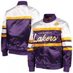 Молодежная атласная куртка с длинными кнопками Mitchell &amp; Ness Purple Los Angeles Lakers из твердой древесины Classics Unbranded