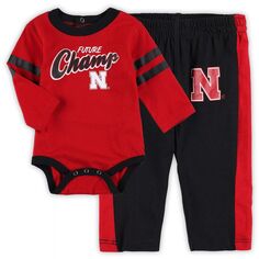 Комплект боди с длинными рукавами и спортивными штанами Little Kicker Алого/Черного цвета для новорожденных и младенцев Nebraska Huskers Little Kicker Outerstuff