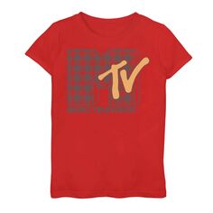 Черно-белая клетчатая футболка с логотипом MTV для девочек 7–16 лет Licensed Character