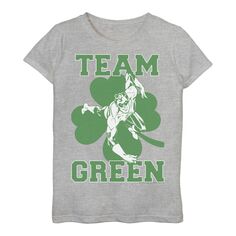 Зеленая футболка DC Comics для девочек 7–16 лет, День Святого Патрика, команда зеленых фонарей Licensed Character