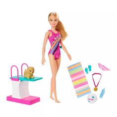 Модная кукла для плавания Barbie и набор аксессуаров для бассейна для собак Barbie
