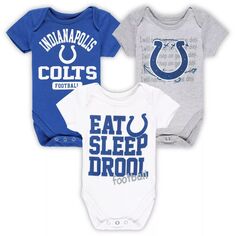 Королевский/белый комплект боди из трех частей для новорожденных и младенцев Indianapolis Colts Eat Sleep Drool Football Outerstuff