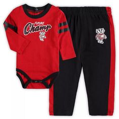 Комплект боди с длинными рукавами и спортивными штанами Little Kicker красного/черного цвета для новорожденных и младенцев Wisconsin Badgers Little Kicker Outerstuff