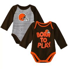 Комплект из двух боди с длинными рукавами коричневого/серого цвета для новорожденных и младенцев Cleveland Browns Born To Win Outerstuff