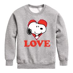 Флисовый свитшот Peanuts Love Snoopy Heart для мальчиков 8–20 лет Licensed Character, серый
