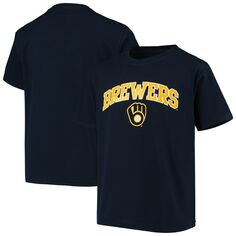Темно-синяя футболка с теплопередачей Youth Stitches Milwaukee Brewers Stitches