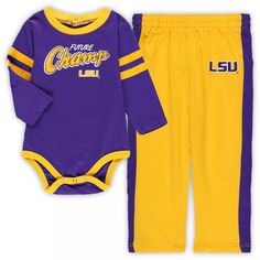 Комплект боди с длинными рукавами и спортивных штанов LSU Tigers Little Kicker фиолетового/золотого цвета для новорожденных и младенцев Outerstuff