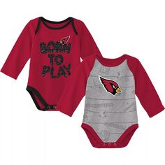 Комплект из двух боди с длинными рукавами для новорожденных и младенцев Cardinal/Heathed Grey Arizona Cardinals Born To Win Outerstuff