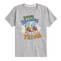 Футболка с рисунком «Летнее чтение» для мальчиков 8–20 лет «Доктор Сьюз Thing One &amp; Thing Two» Licensed Character, серый