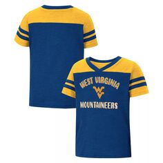 Полосатая футболка с v-образным вырезом для девочек Toddler Colosseum темно-синего/золотого цвета West Virginia Mountaineers Piecrust Promise Colosseum