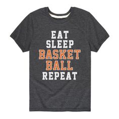 Баскетбольная футболка с повторяющимся рисунком для мальчиков 8–20 лет Eat Sleep Licensed Character, серый