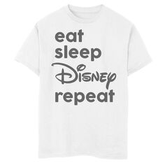 Футболка Disney&apos;s Boys 8–20 Eat Sleep с рисунком Disney Повтор Disney, белый