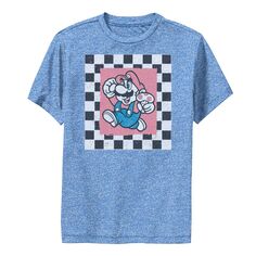 Квадратная футболка с портретом Nintendo Super Mario в клетку для мальчиков 8–20 лет Licensed Character