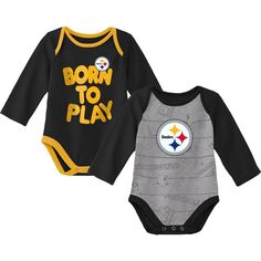 Комплект из двух боди с длинными рукавами черного/серого цвета для новорожденных и младенцев Pittsburgh Steelers Born To Win Outerstuff