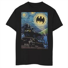 Футболка с графическим рисунком и плакатом в стиле DC Comics для мальчиков 8–20 лет, Бэтмен, Темный рыцарь, «Звездная ночь» Licensed Character