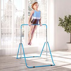 Складная гимнастическая штанга для детей Qaba, маленькая гимнастическая штанга, легко регулируемая высота, детское гимнастическое оборудование для дома, синий Qaba