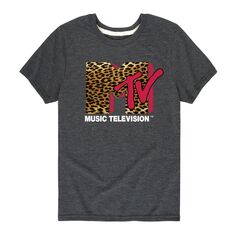 Футболка с леопардовым принтом и логотипом MTV для мальчиков 8–20 лет Licensed Character, серый