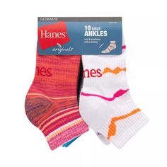 Набор из 10 влагоотводящих носков Girls Hanes Originals Ultimate до щиколотки Hanes