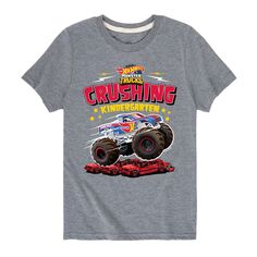 Футболка Hot Wheels Crush для детского сада с рисунком для мальчиков 8–20 лет Licensed Character, серый