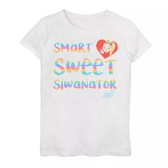 Футболка с рисунком в радужную полоску для девочек 7–16 лет Jojo Siwa &quot;Smart, Sweet, Siwanator&quot; Licensed Character, белый