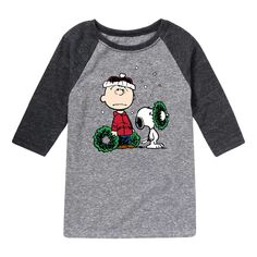 Футболка Peanuts Charlie с венком реглан для мальчиков 8–20 лет Licensed Character, серый