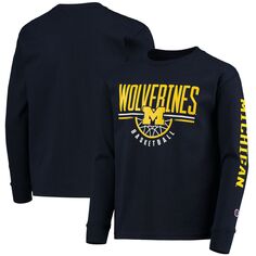 Молодежная футболка темно-синего цвета Michigan Wolverines Basketball с длинными рукавами Champion