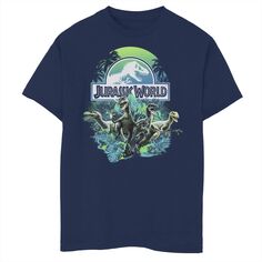 Синяя зеленая футболка с рисунком «Атака велоцираптора» для мальчиков 8–20 лет «Мир Юрского периода» Jurassic World