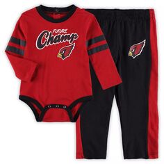 Infant Cardinal/Черный комплект боди с длинными рукавами и брюк Arizona Cardinals Little Kicker Outerstuff