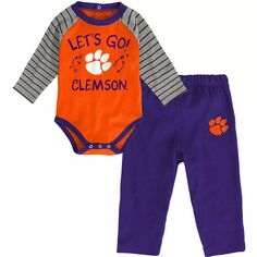 Комплект боди с длинными рукавами и брюками реглан оранжевого/фиолетового цвета для новорожденных и младенцев Clemson Tigers Touchdown 2.0 Outerstuff