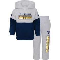 Набор из пуловера с капюшоном и брюк для младенцев Хизер Серый/Темно-синий West Virginia Mountaineers Playmaker Outerstuff